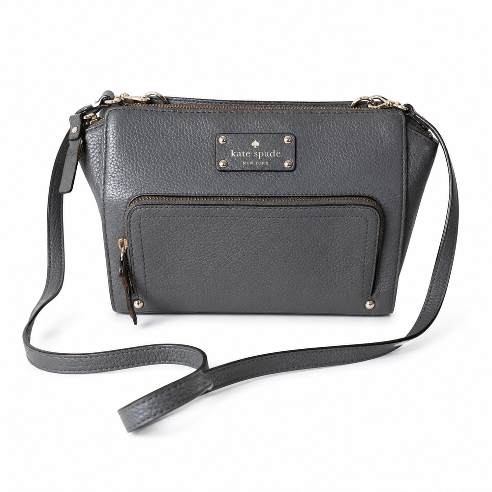 Kate Spade New York Gray Pebbled Leather Crossbody Shoulder Bag Zip Pocket